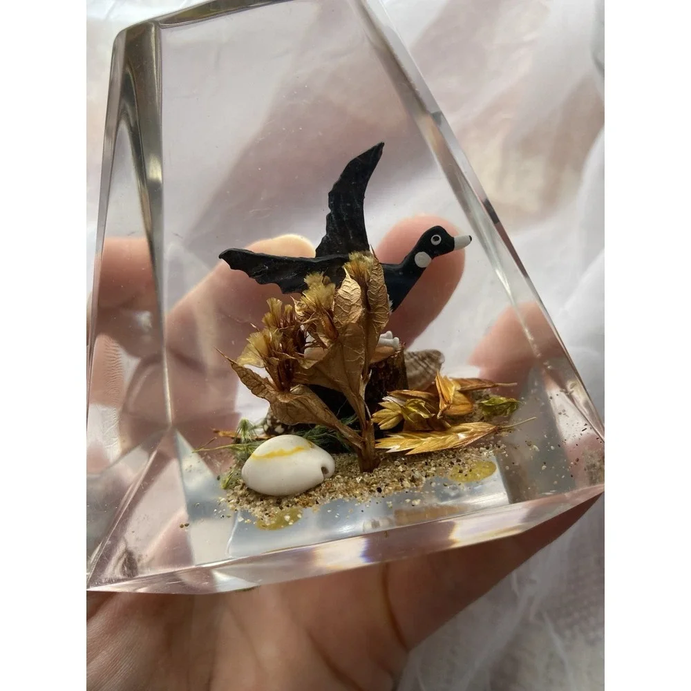 Lucite Canadian Goose Paperweight Unique Canada Hand Carved Wood,  2.5